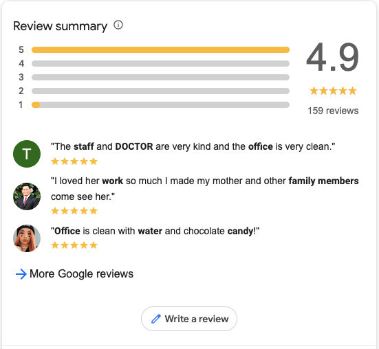 Example of positive reviews left on a Google Business Profile.