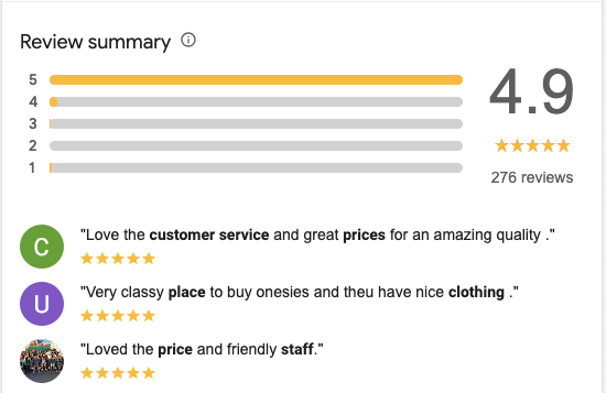 Positive customer reviews left on a Google Business Profile