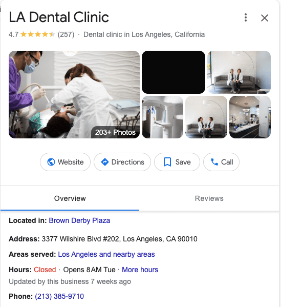 Example of Google Business Profile NAP data