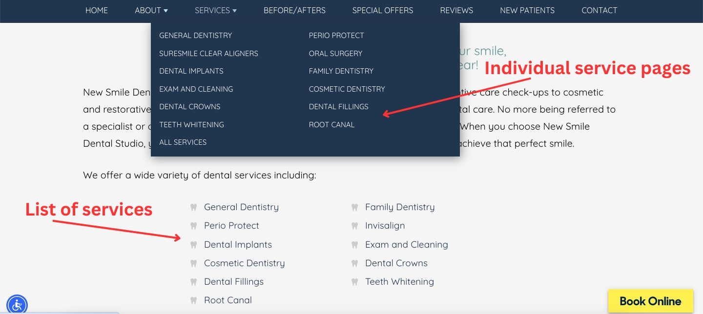 Example of a website that featured product-specific web pages
